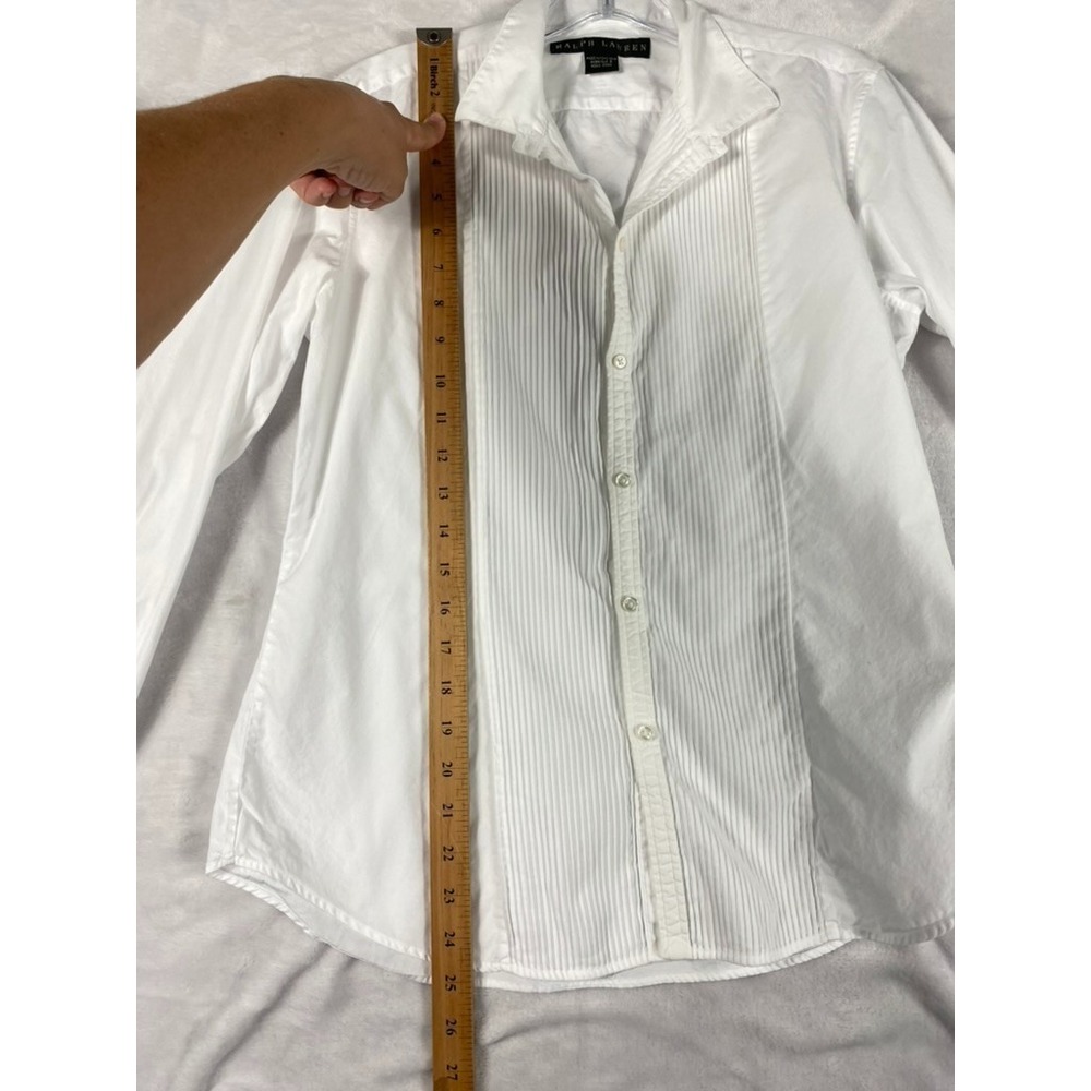 Ralph Lauren Black Label Shirt Women Sz 10 White Pleats Old Money Quiet Luxury - Picture 5 of 14